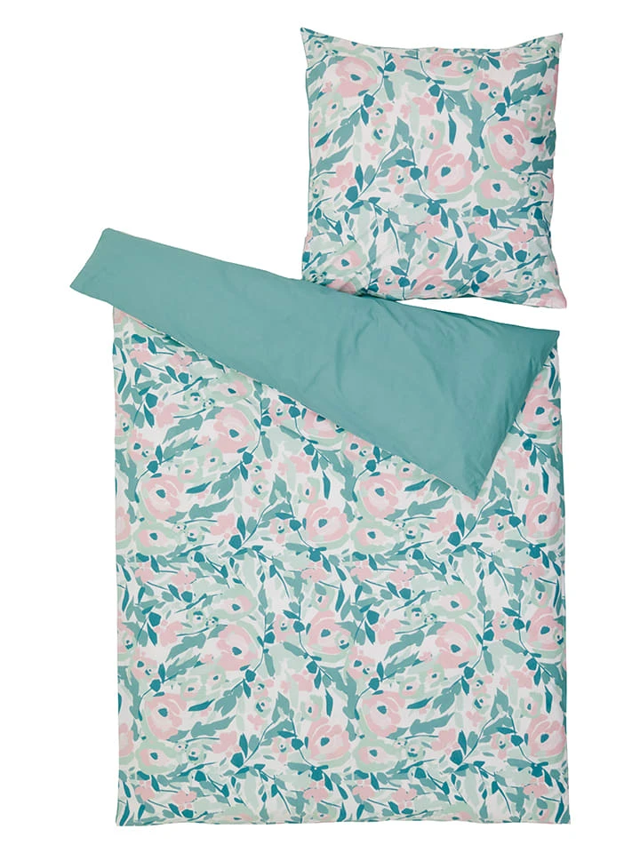 Perkal-Bettwäsche-Set In Türkis/ Rosa 4 Perkal-Bettwäsche-Set In Türkis/ Rosa – Bild 2