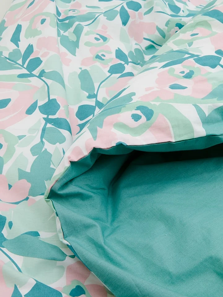 Perkal-Bettwäsche-Set In Türkis/ Rosa 5 Perkal-Bettwäsche-Set In Türkis/ Rosa – Bild 3