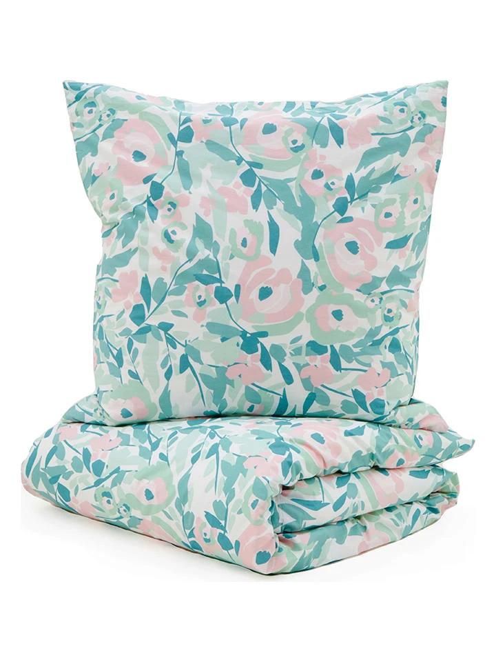 Perkal-Bettwäsche-Set In Türkis/ Rosa 3 Perkal-Bettwäsche-Set In Türkis/ Rosa