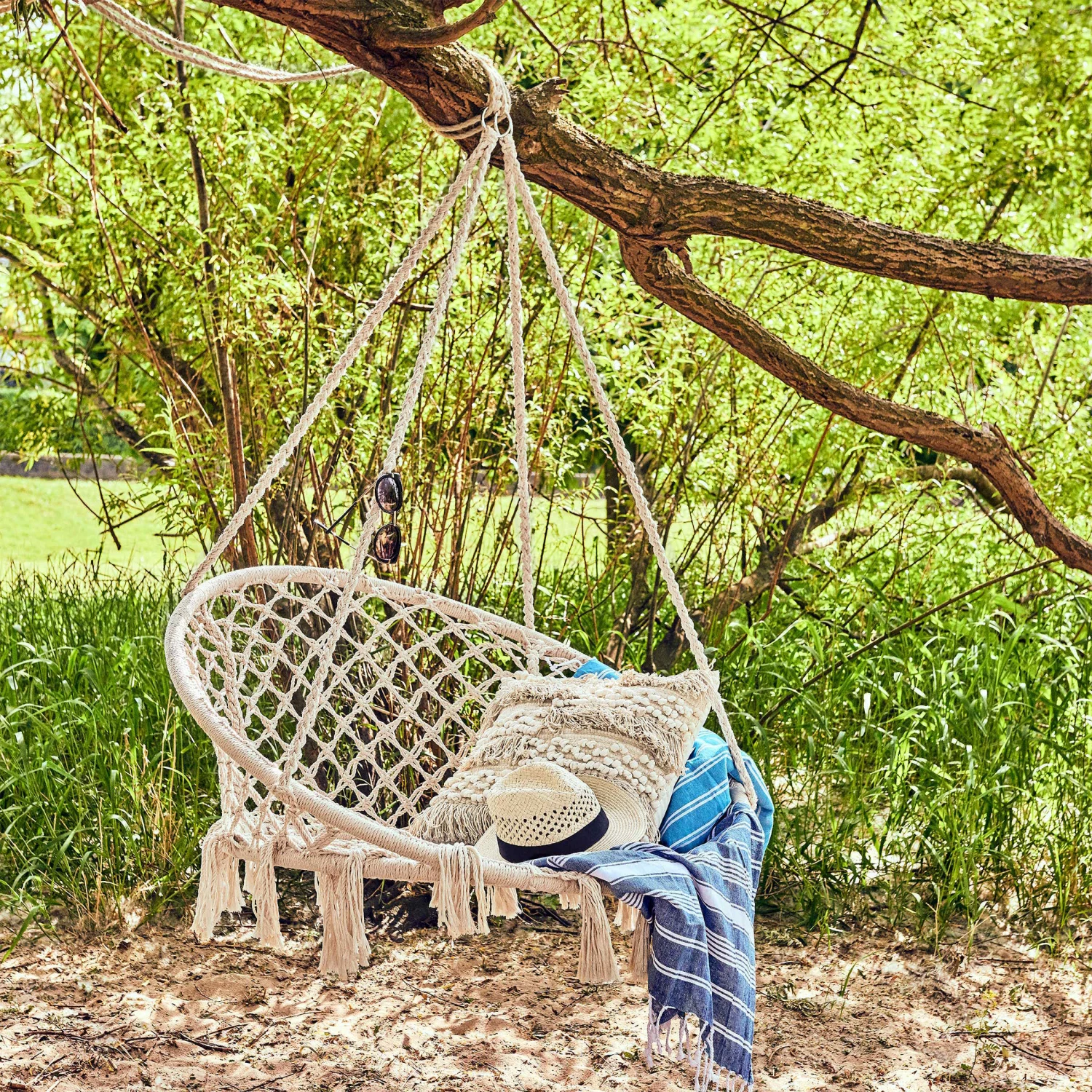 Hängesessel Mit Fransen Ø100cm PARADISE NOW In Creme 4 Hängesessel Mit Fransen Ø100cm PARADISE NOW In Creme – Bild 2