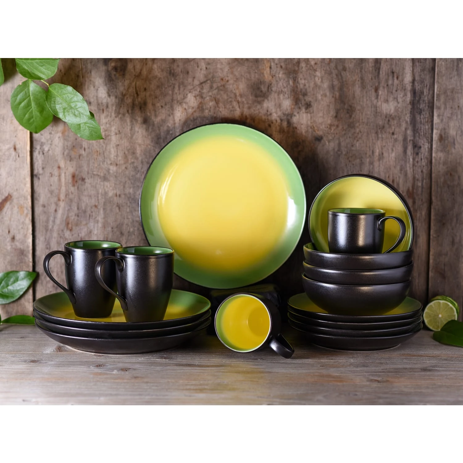 CreaTable Hot Green Kombiservice 16 Teilig In Grün/Gelb/Schwarz 4 CreaTable Hot Green Kombiservice 16 Teilig In Grün/Gelb/Schwarz – Bild 2